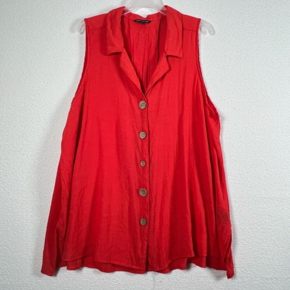 Unique Spectrum Womens Button-down Sleeveless Tunic Side Slits Plus Size 3X